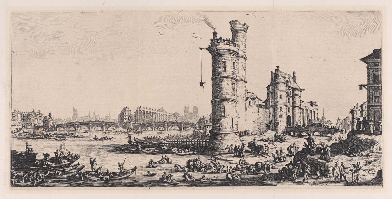 Vista del Pont-Neuf (View of the Pont-Neuf), tratta da "Les Deux Grandes Vues de Paris" (Le due grandi vedute di Parigi) da Jacques Callot