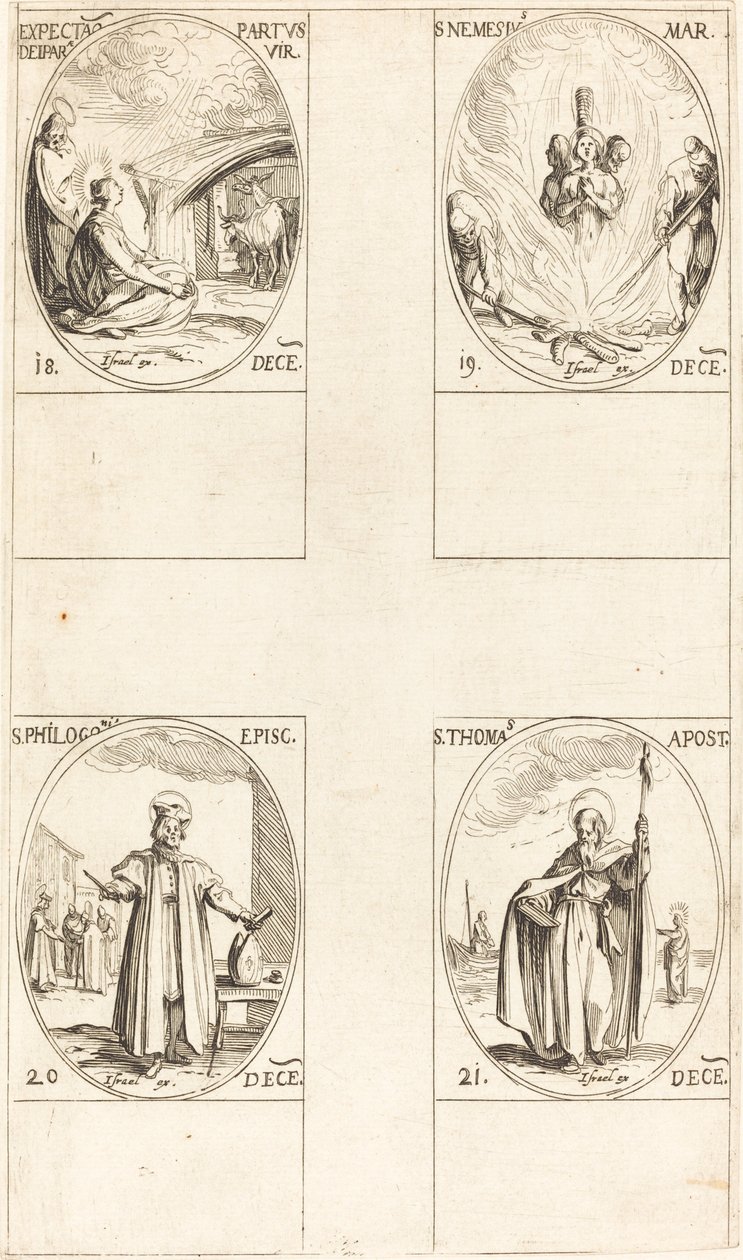 Aspettando che la Vergine partorisca; San Nemesio; San Filogonio; San Tommaso da Jacques Callot