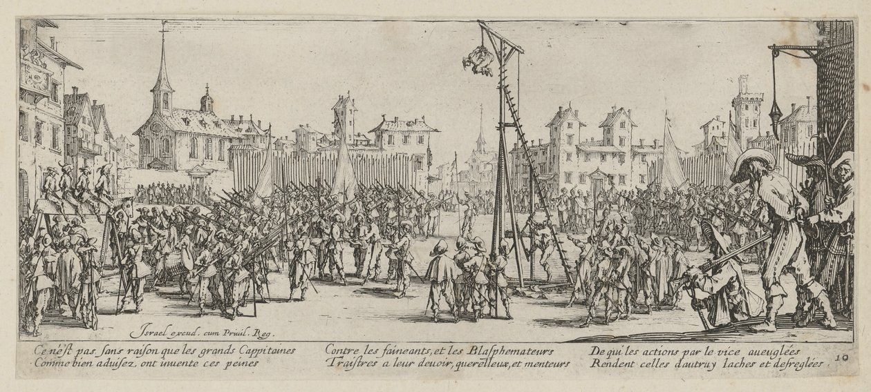 La forca a dondolo, foglio 10 della serie "Gli orrori della guerra" da Jacques Callot