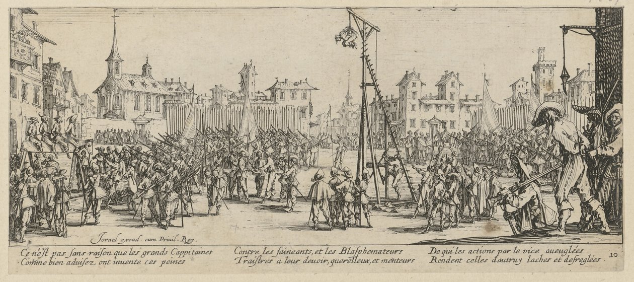La forca a bilanciere, foglio 10 della serie "Gli orrori della guerra" da Jacques Callot