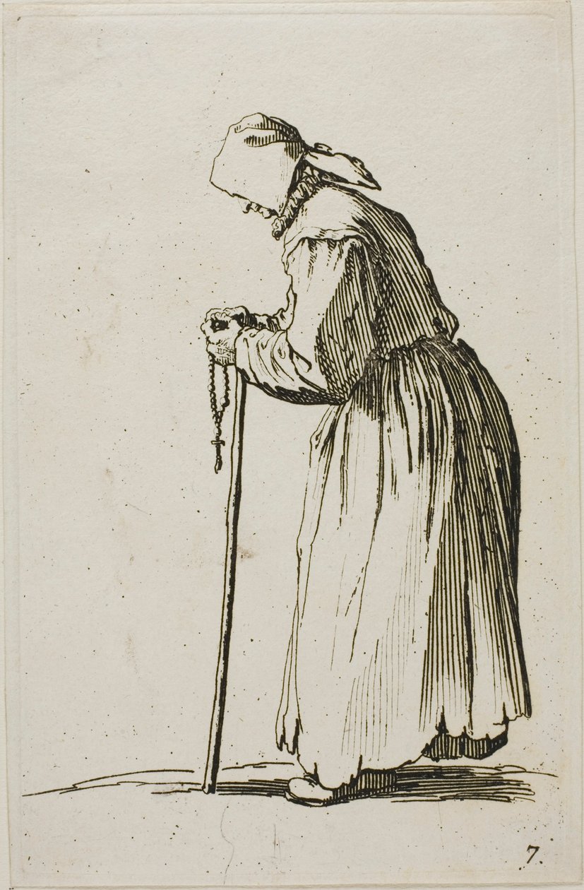 Mendicante donna con un rosario, tavola sette da I mendicanti da Jacques Callot