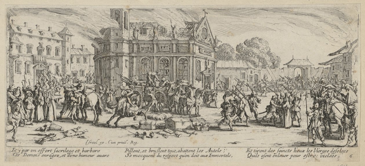 Distruzione di un monastero, foglio 6 della serie “Gli orrori della guerra” da Jacques Callot