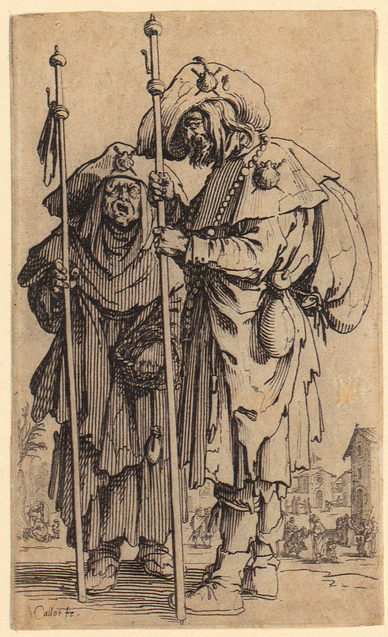 Due pellegrini, tavola 3 della serie «I mendicanti» da Jacques Callot