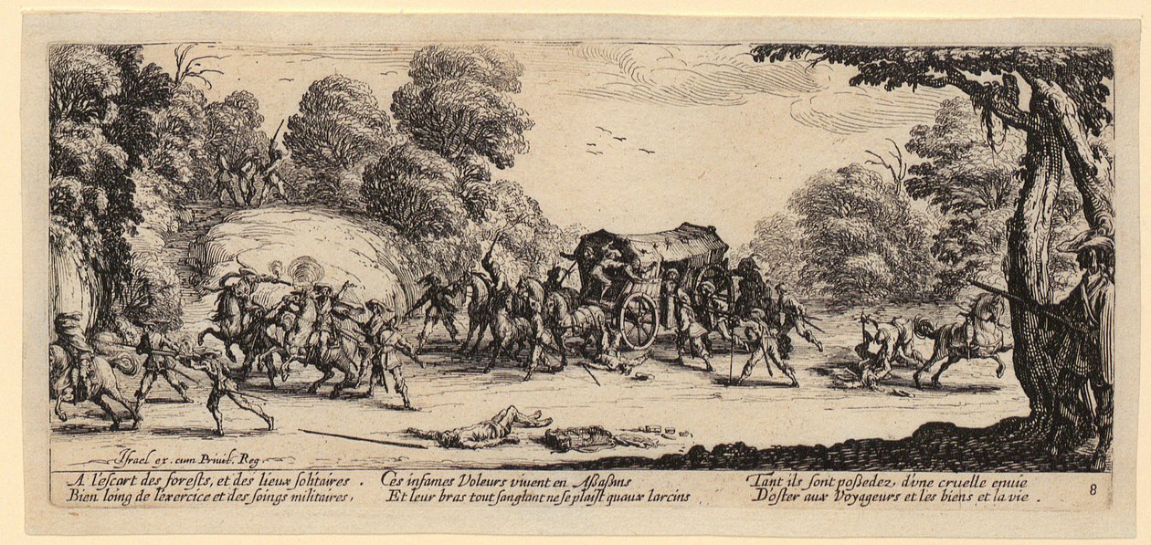 Assalto a una diligenza postale, foglio 8 della serie "I grigi della guerra" da Jacques Callot
