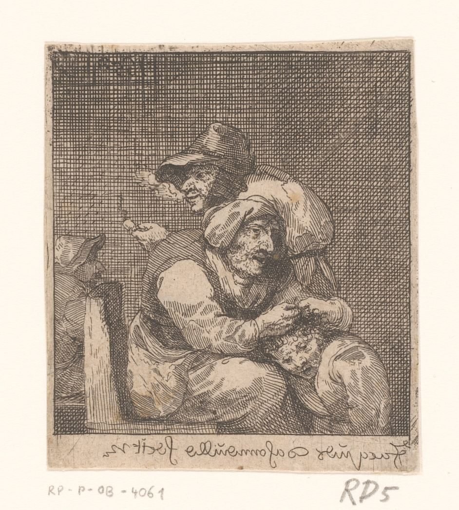 Donna anziana spulcia un bambino da Jacques Dassonville (attributed to)