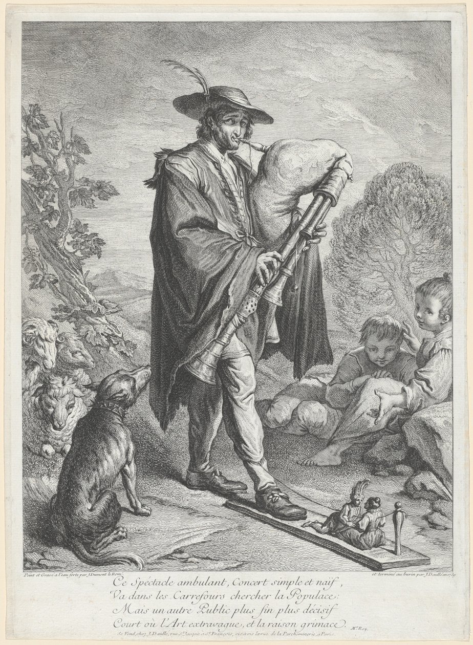Il suonatore di cornamusa da Jacques Dumont Le Romain, finished by Jean Daullé