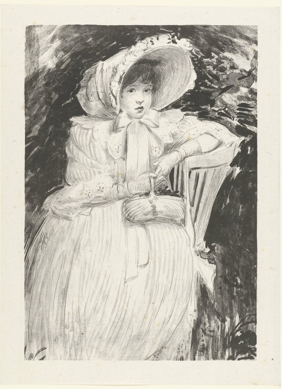 Ragazza seduta con cappello su sedia con cesto in grembo da Jacques-Emile Blanche