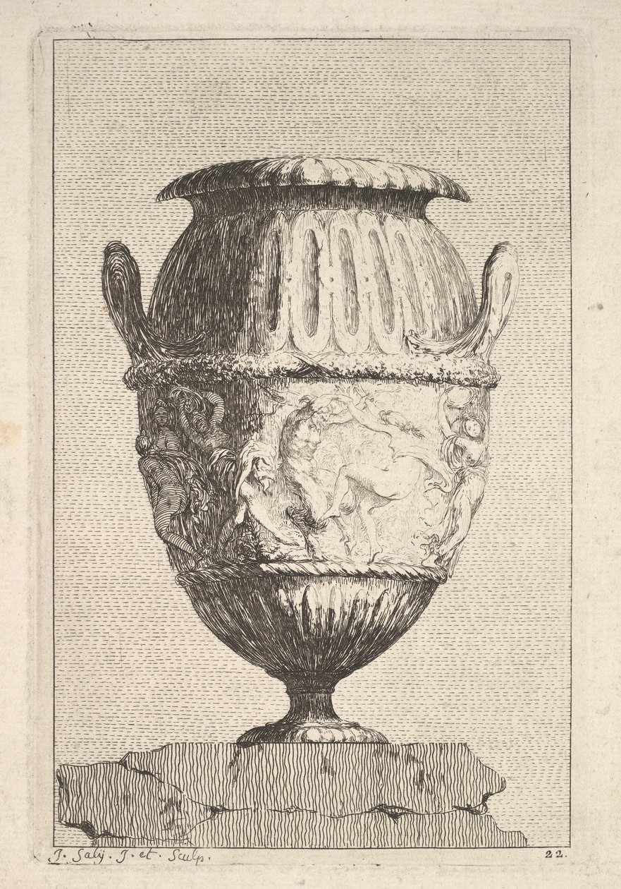 Progetto per un vaso con fregio bacchico, da: Vasi, 1746 da Jacques Francois Joseph Saly