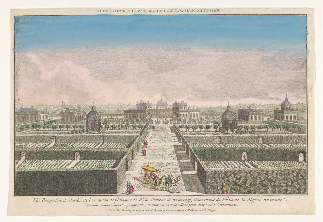 Veduta del giardino della villa della contessa di Bestoucheff nei dintorni di San Pietroburgo da Jacques Gabriel Huquier
