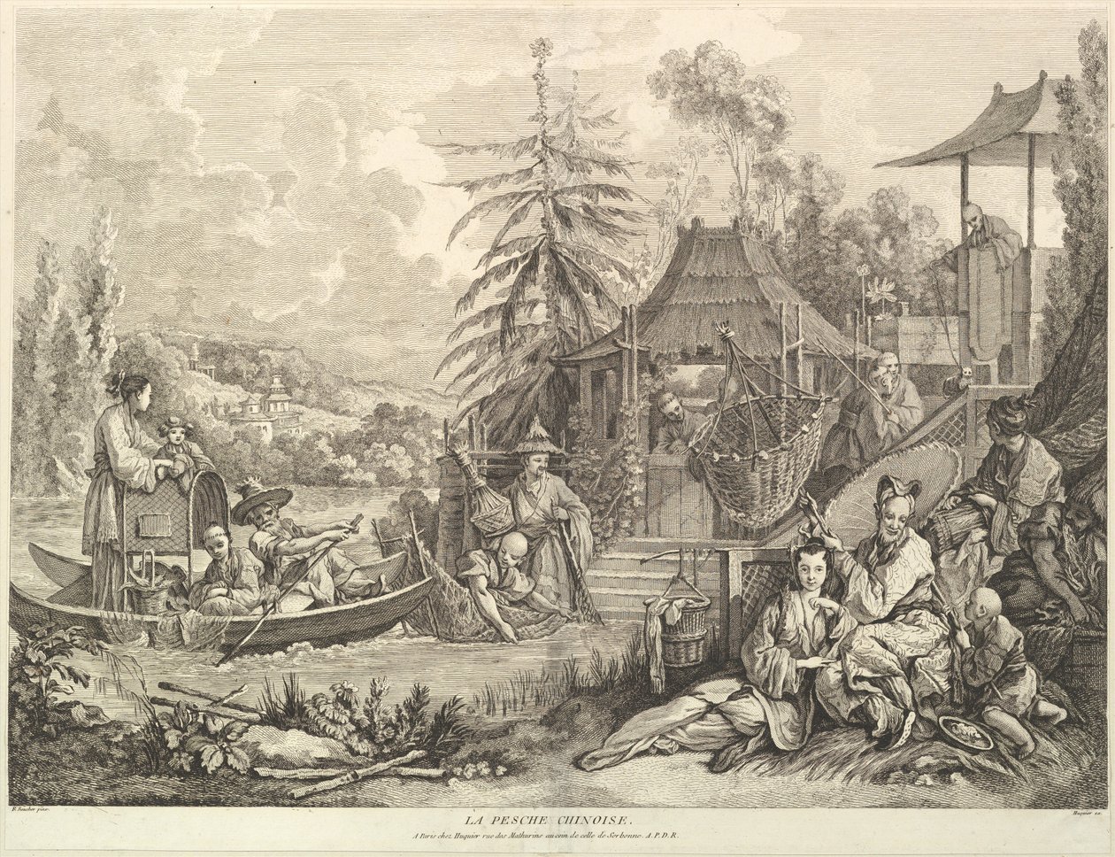 La pesca cinese, da Chinoiseries, dopo il 1743 da Jacques Gabriel Huquier