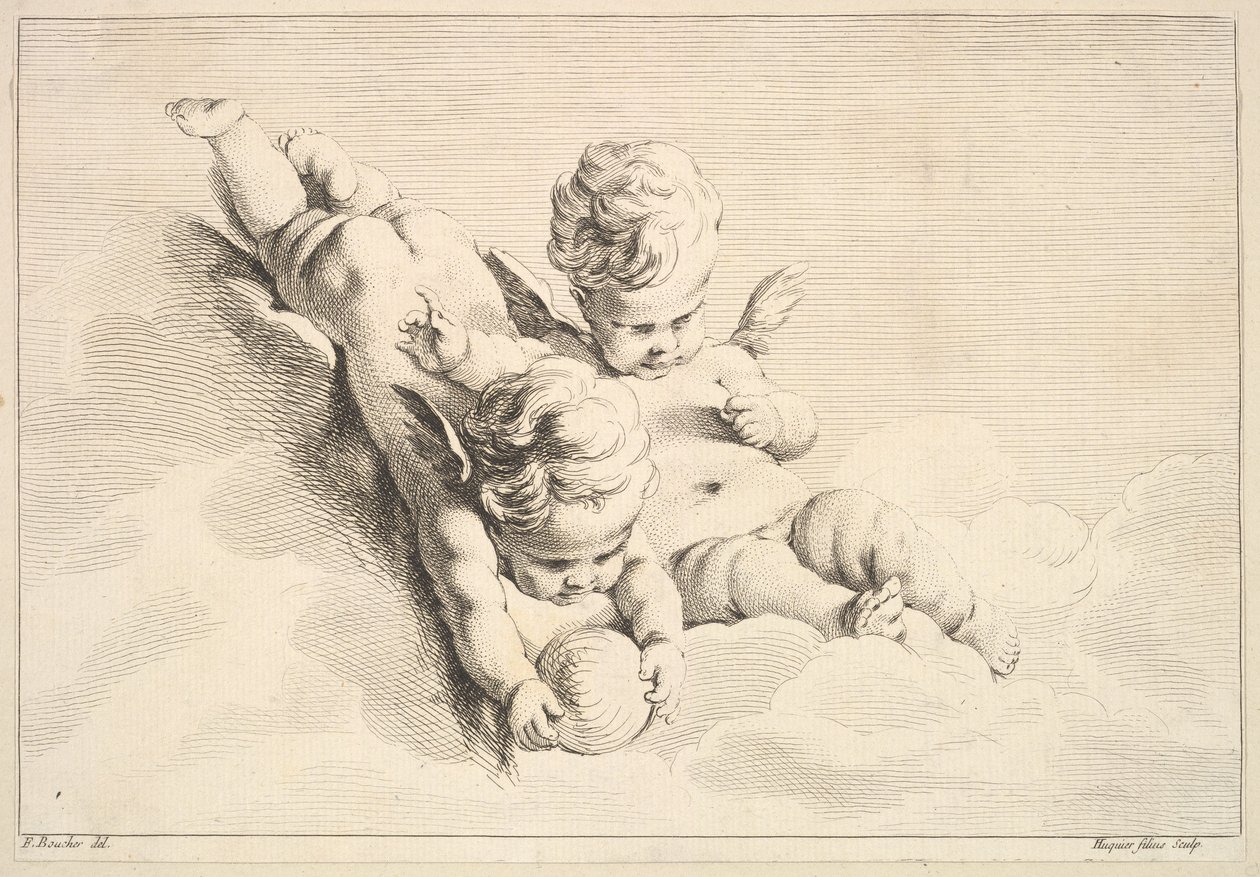 Due cupidi, uno con una palla da Jacques Gabriel Huquier