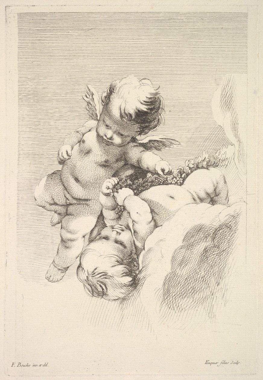 Due Cupidi, uno con una corona, metà-fine XVIII secolo da Jacques Gabriel Huquier