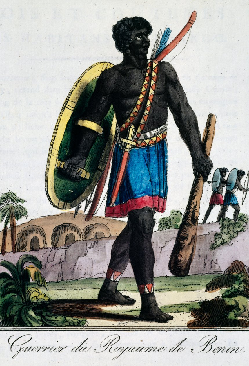 Guerriero del Benin Africa, incisione dall