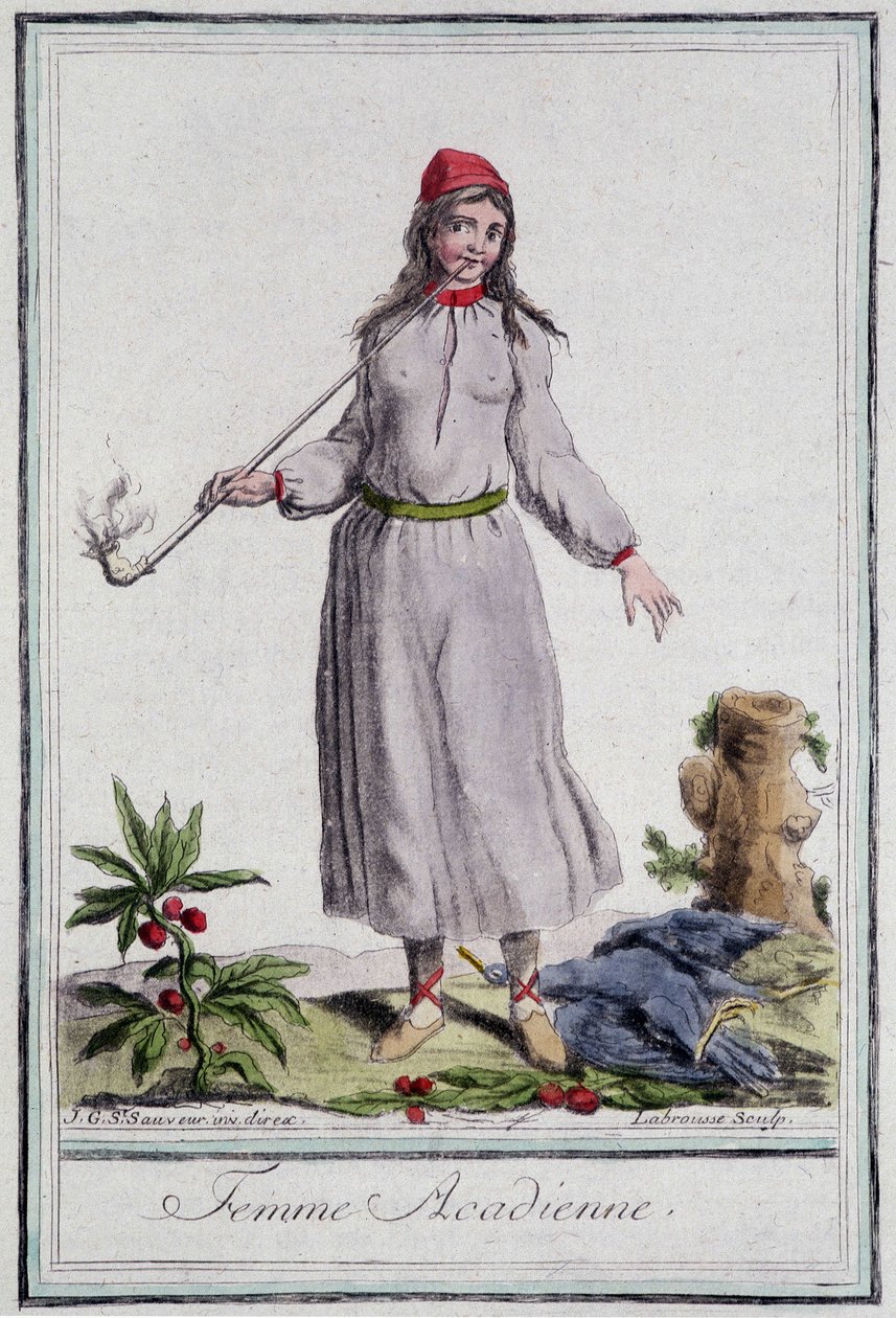 Donna acadiana - in "Enciclopedia dei viaggi" di Grasset St Sauveur, ed. 1796 da Jacques Grasset de Saint Sauveur