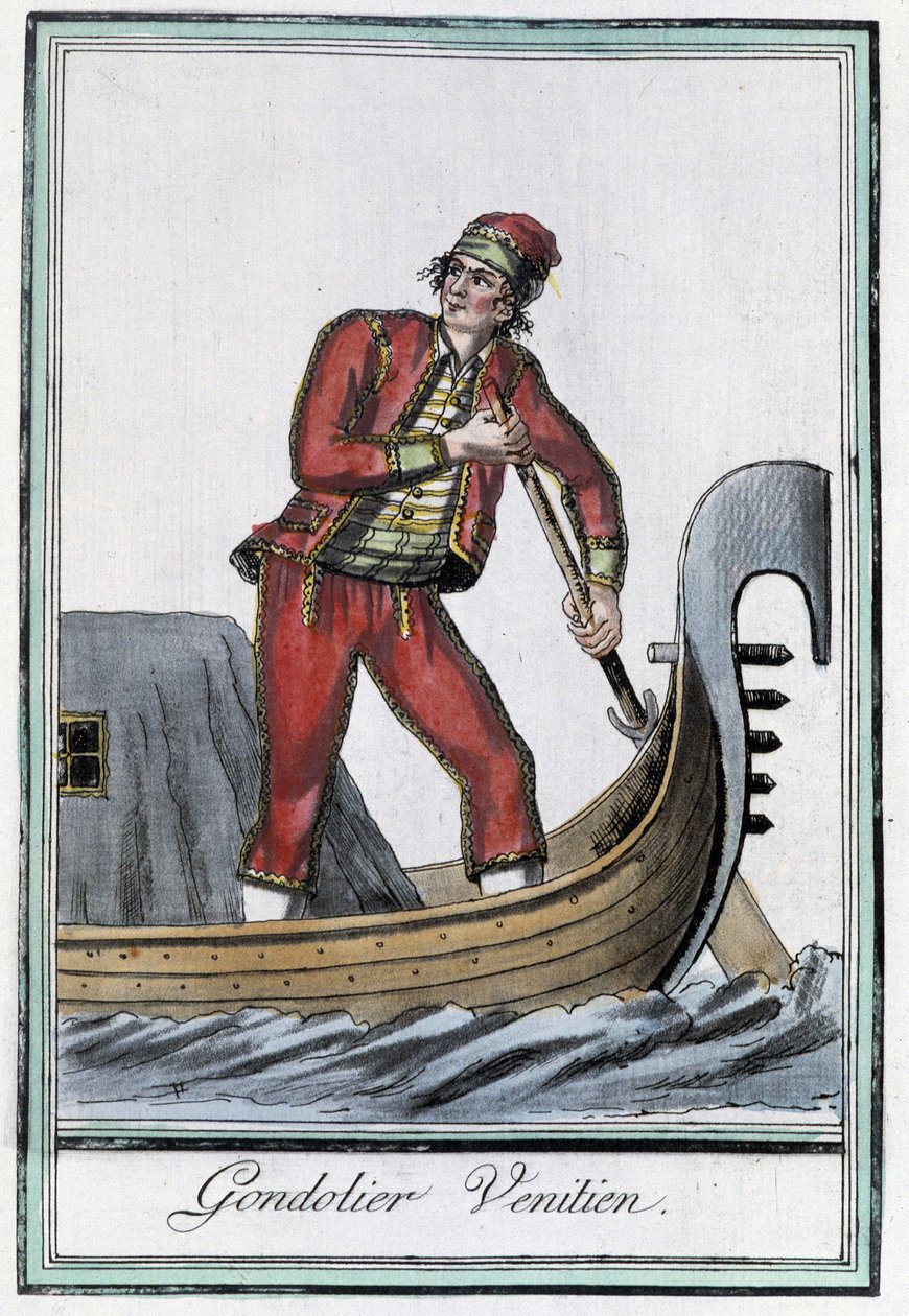Gondoliere a Venezia - in "Enciclopedia dei viaggi" di Grasset Saint Sauveur, ed. Parigi 1796 da Jacques Grasset de Saint Sauveur
