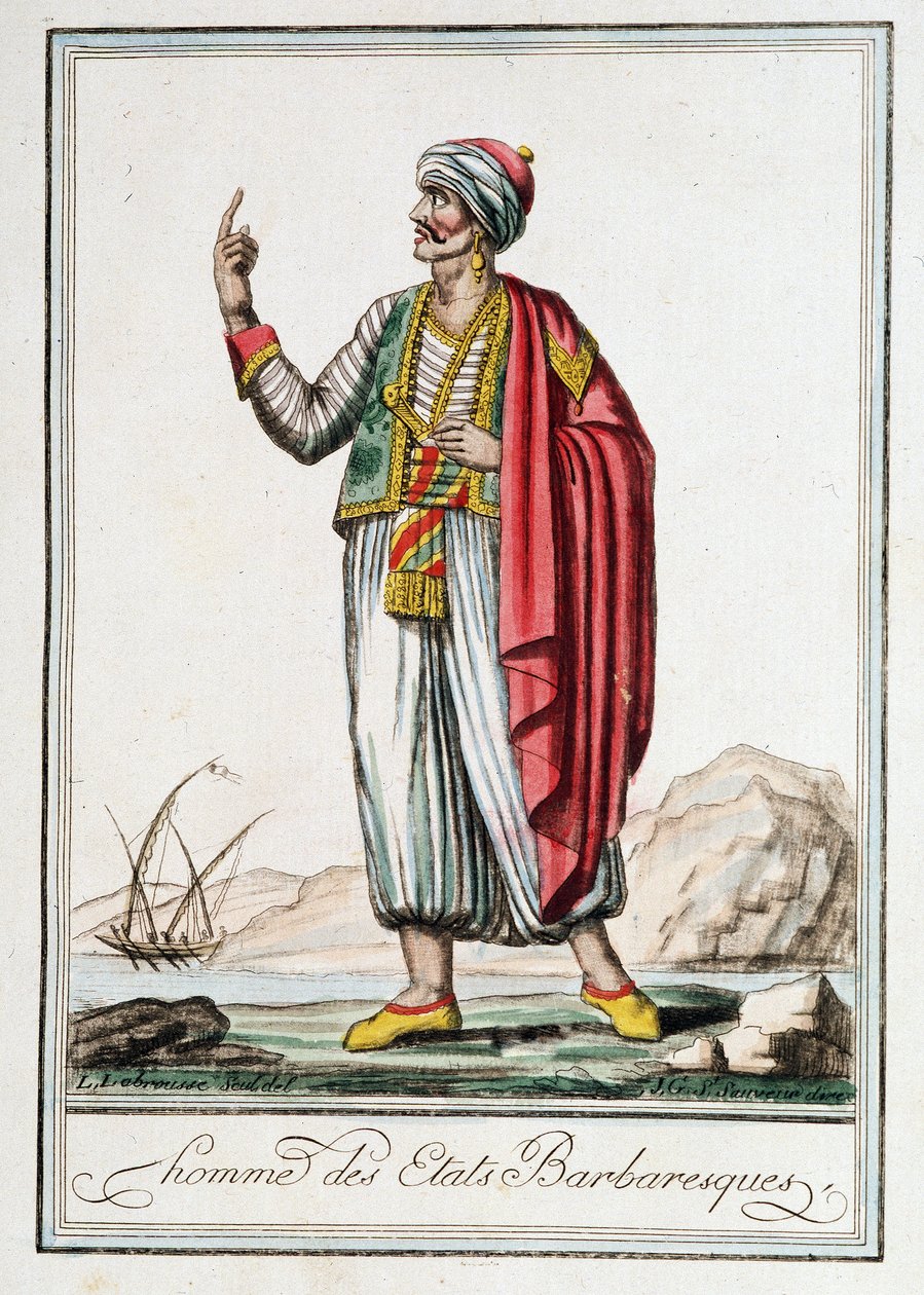 Uomo degli Stati Barbari, "Encyclopedie of Voyages" di J. Grasset Saint-Sauveur (Saint Sauveur) da Jacques Grasset de Saint Sauveur