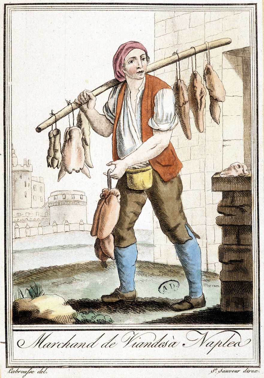 Macellaio a Napoli - in "Encyclopedia of travels" di Grasset St Sauveur, Parigi da Jacques Grasset de Saint Sauveur