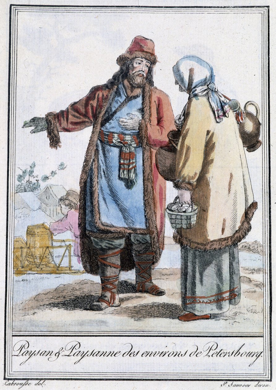 Contadino e contadina di Pietroburgo - in "Enciclopedia dei viaggi" di Grasset St Sauveur, ed. 1796 da Jacques Grasset de Saint Sauveur