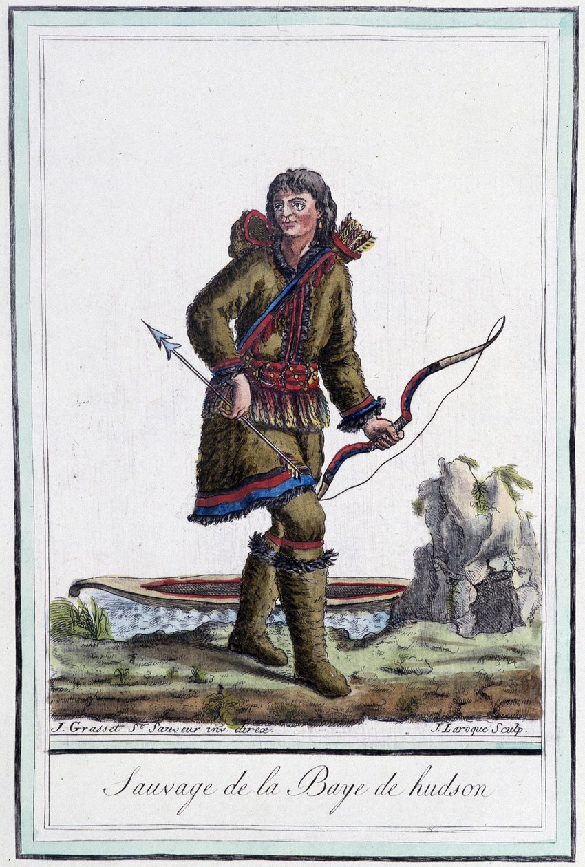 Selvaggio della Baia di Hudson (Canada) - in "Enciclopedia dei viaggi" di Grasset St Sauveur, ed. 1796 da Jacques Grasset de Saint Sauveur