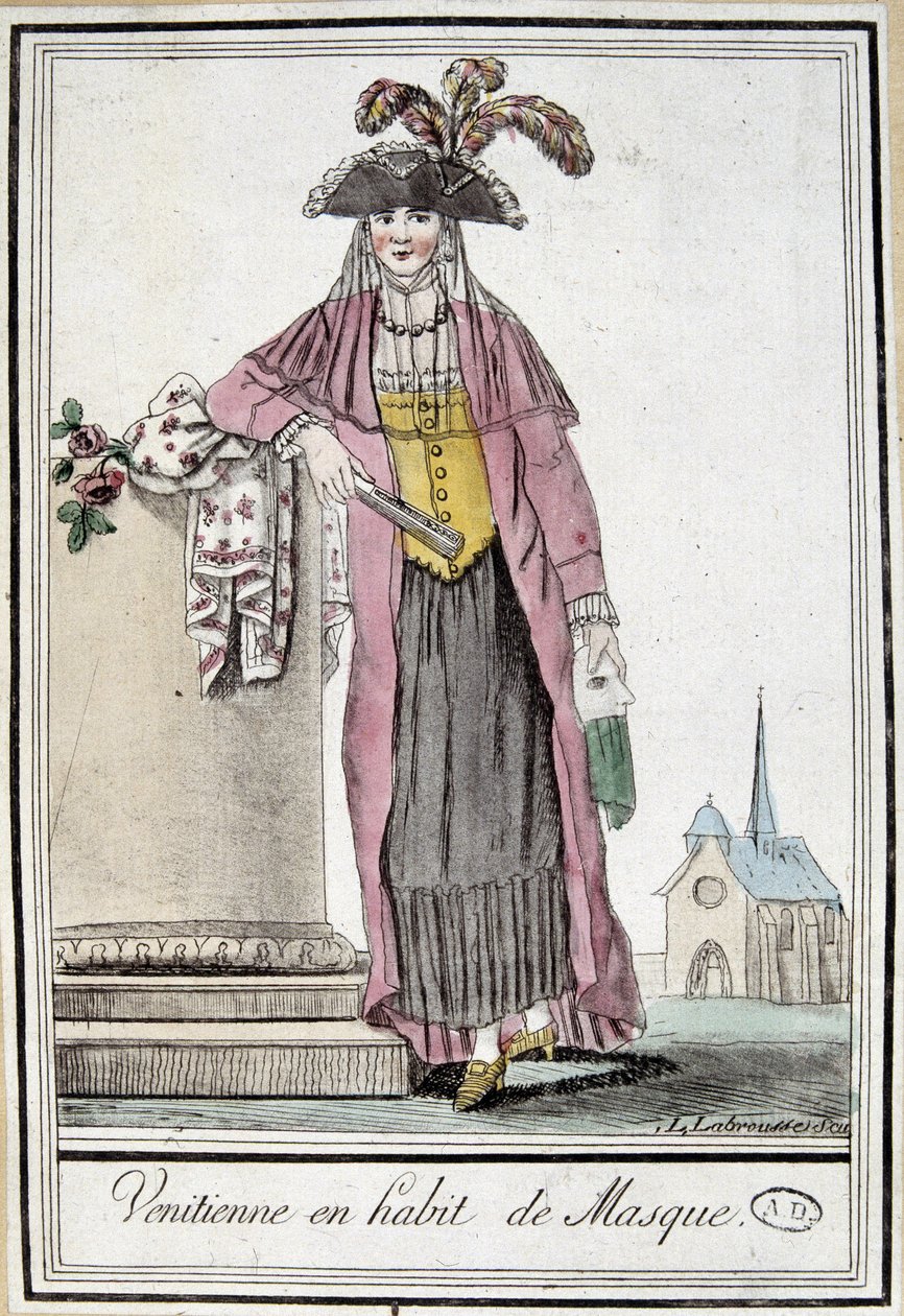 Veneziana in abito da maschera - in "Encyclopédie des voyages" di Grasset Saint Sauveur, ed. Parigi 1796 da Jacques Grasset de Saint Sauveur