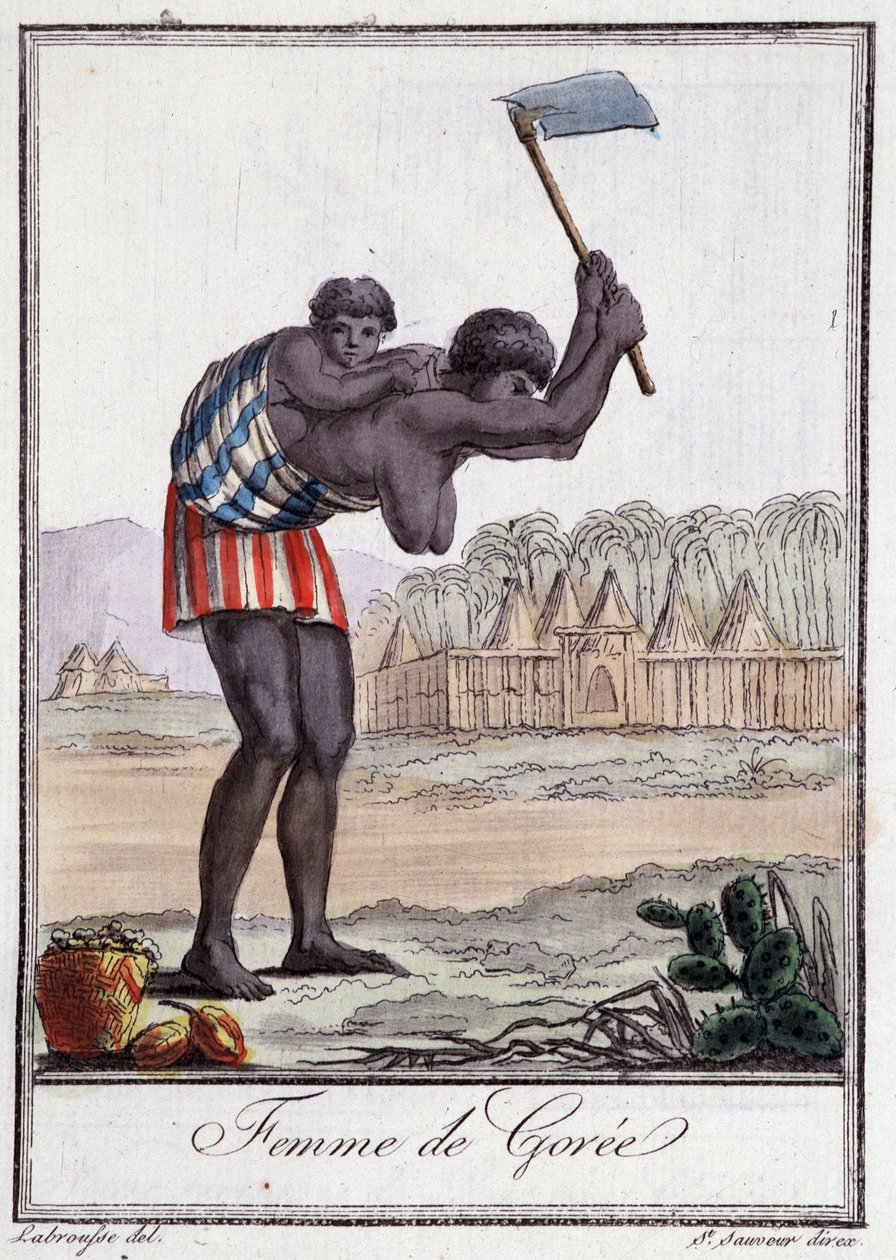 Donna di Gorée che batte la terra - in "Encyclopedia of Travels" di Grasset St Sauveur, ed. Deroy, Parigi da Jacques Grasset de Saint Sauveur