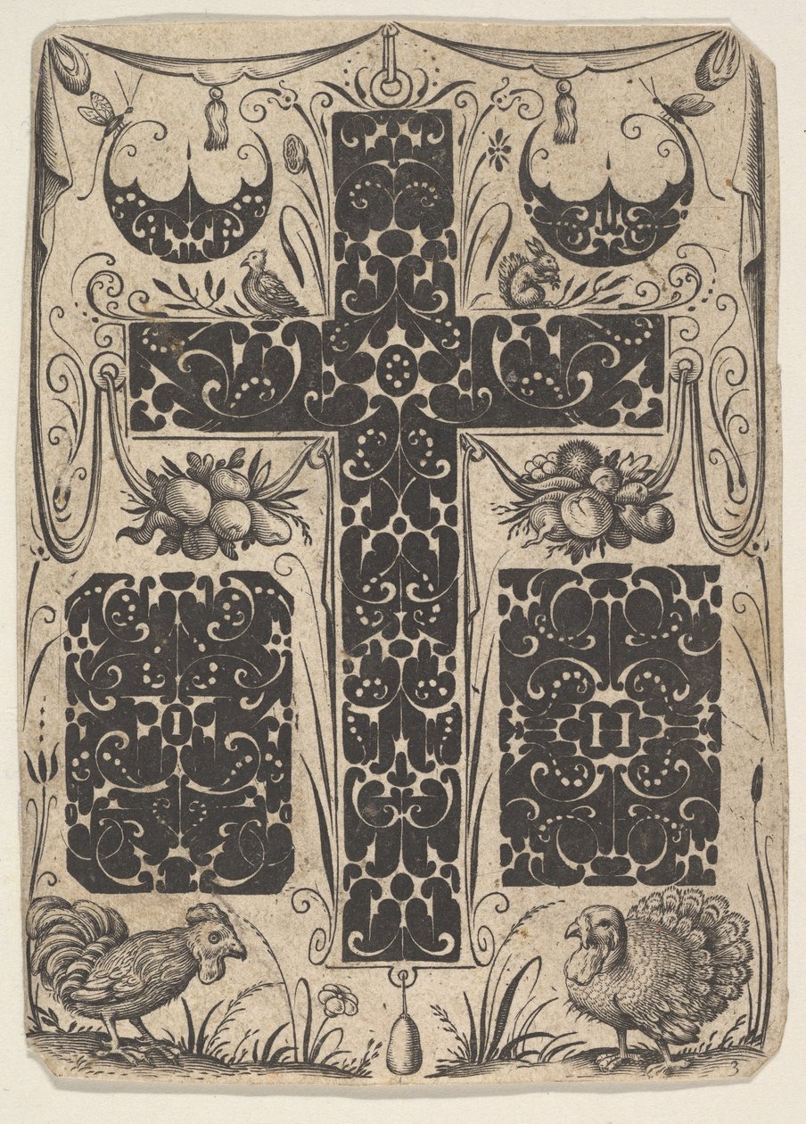 Croce latina con uccelli e motivi più piccoli, ca. 1614-19 da Jacques Hurtu