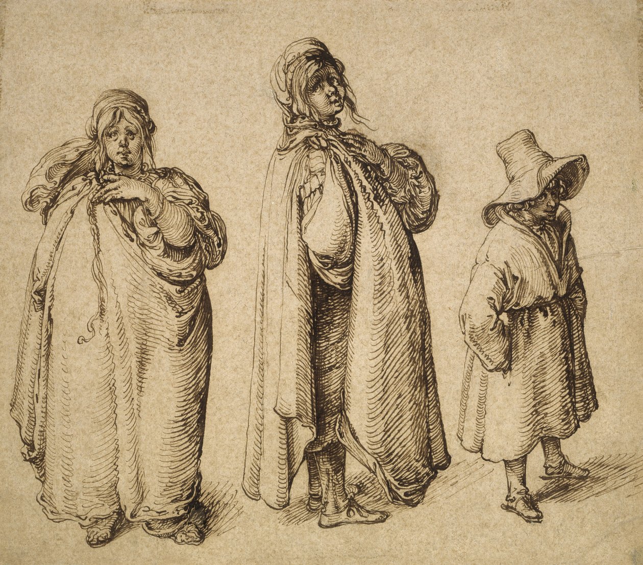Due studi di una donna rom e un ragazzo rom con un grande cappello, c.1605 da Jacques II de Gheyn