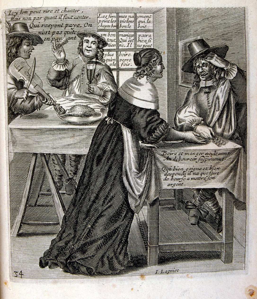 Illustrazione incisa del XVII secolo tratta da una raccolta di proverbi. Parigi 1657-1663. Di Jacques Lagniet (1620-1675). Incisore francese. Da lui provengono molte incisioni socialmente critiche e immagini di scherno, come le sue illustrazioni a volte gr da Jacques Lagniet