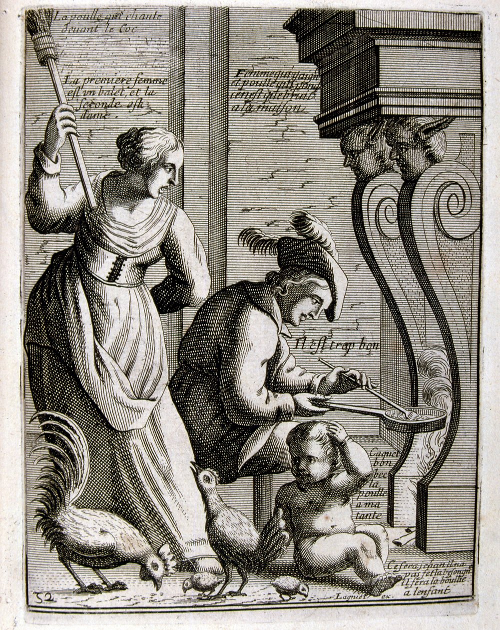 Illustrazione incisa del XVII secolo tratta da una raccolta di proverbi. Parigi 1657-1663. Di Jacques Lagniet (1620-1675). Incisore francese. Da lui provengono molte incisioni socialmente critiche e immagini di scherno, come le sue illustrazioni a volte gr da Jacques Lagniet