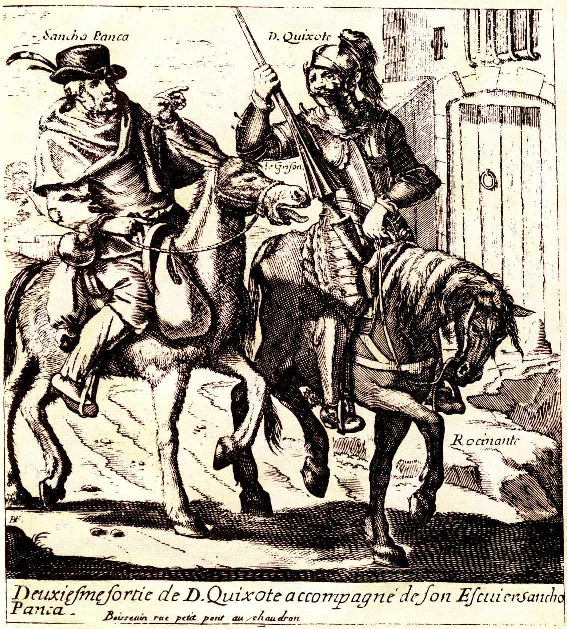Don Chisciotte su Rossinante, accompagnato da Sancho Panza sul suo asino Grison, verso il 1640 (illustrazione) da Jacques Lagniet