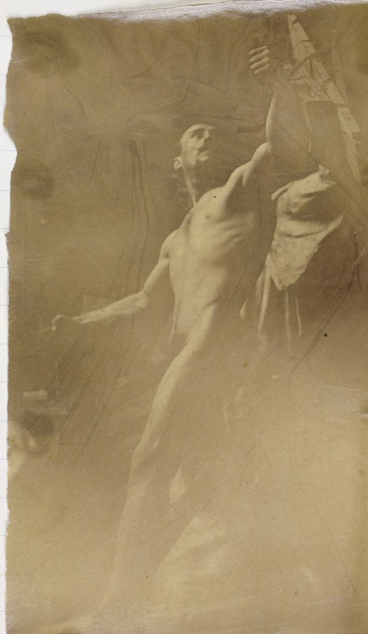 Studio di un modello maschile nudo con la mano su una struttura, visto dal basso, nello studio di Jacques de Lalaing da Jacques Lalaing (attributed to)