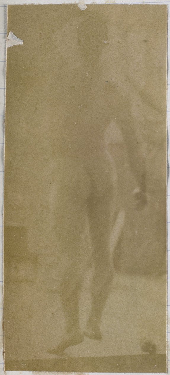 Studio di un modello maschile nudo, in piedi e visto di schiena, nell