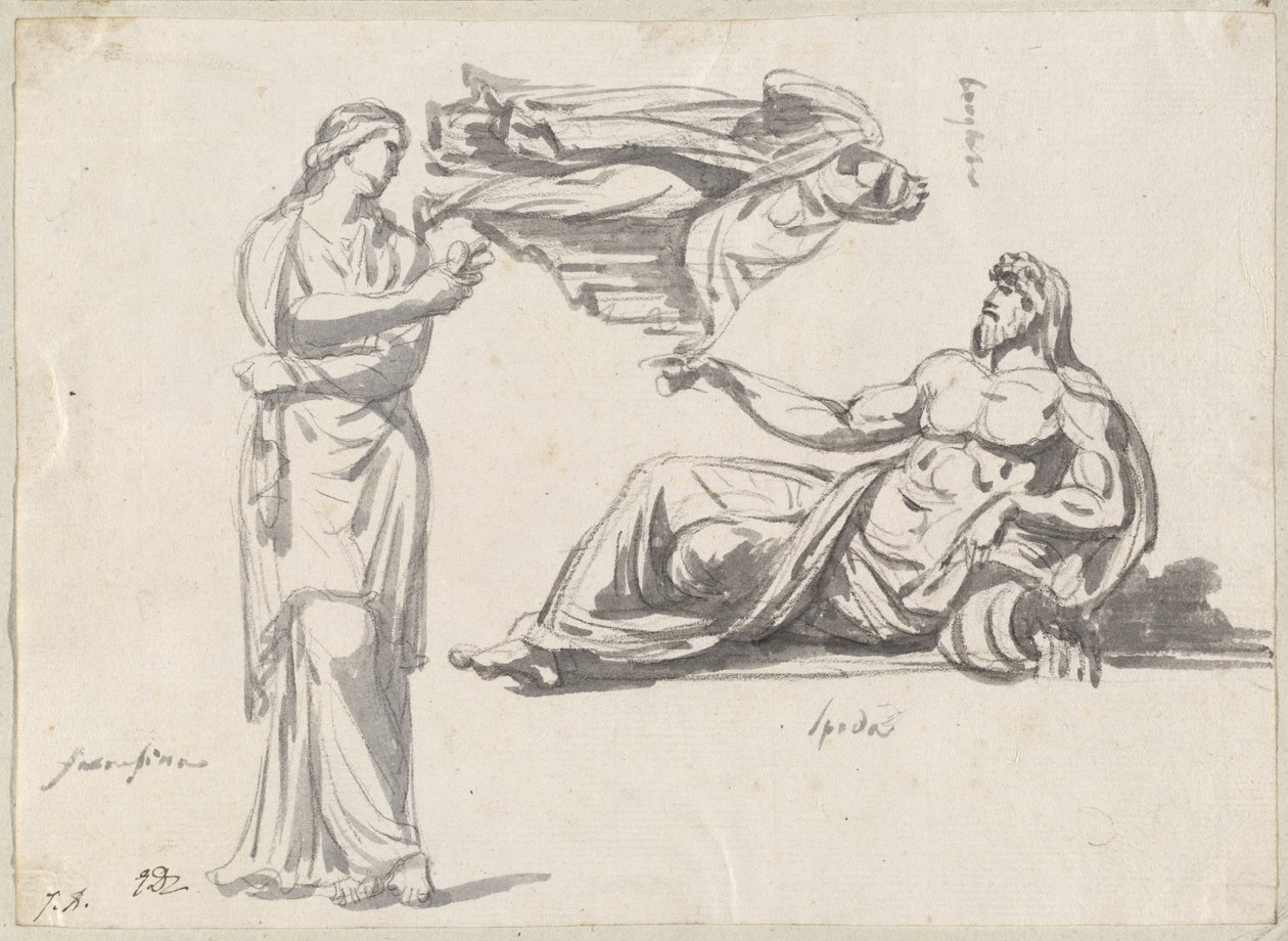 Un dio del fiume e due sculture classiche da Jacques Louis David
