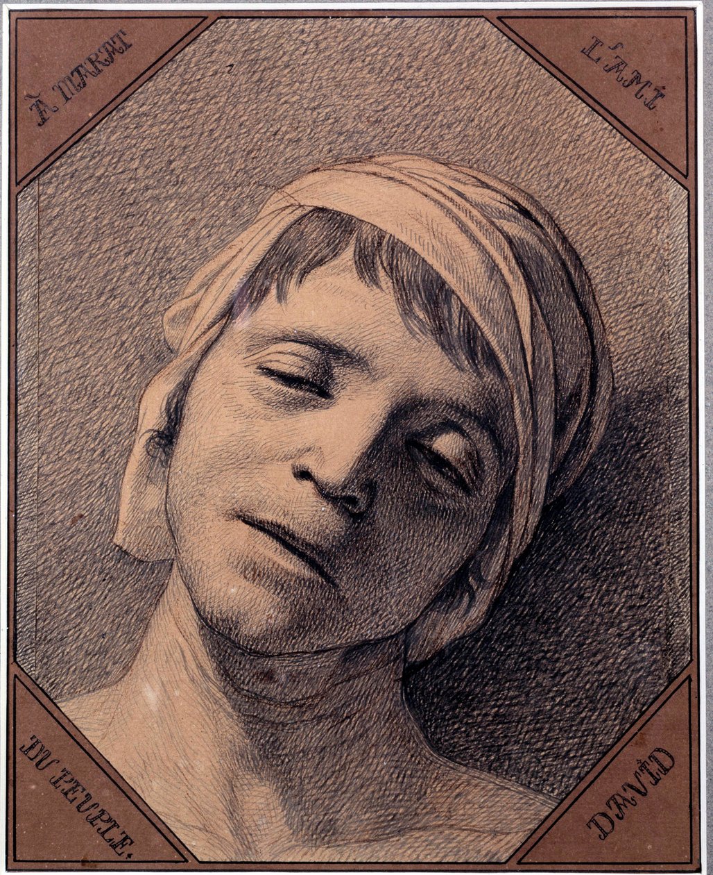 Studio dal vero della testa di Jean Paul Marat assassinato il 13/07/1793 da Jacques Louis David