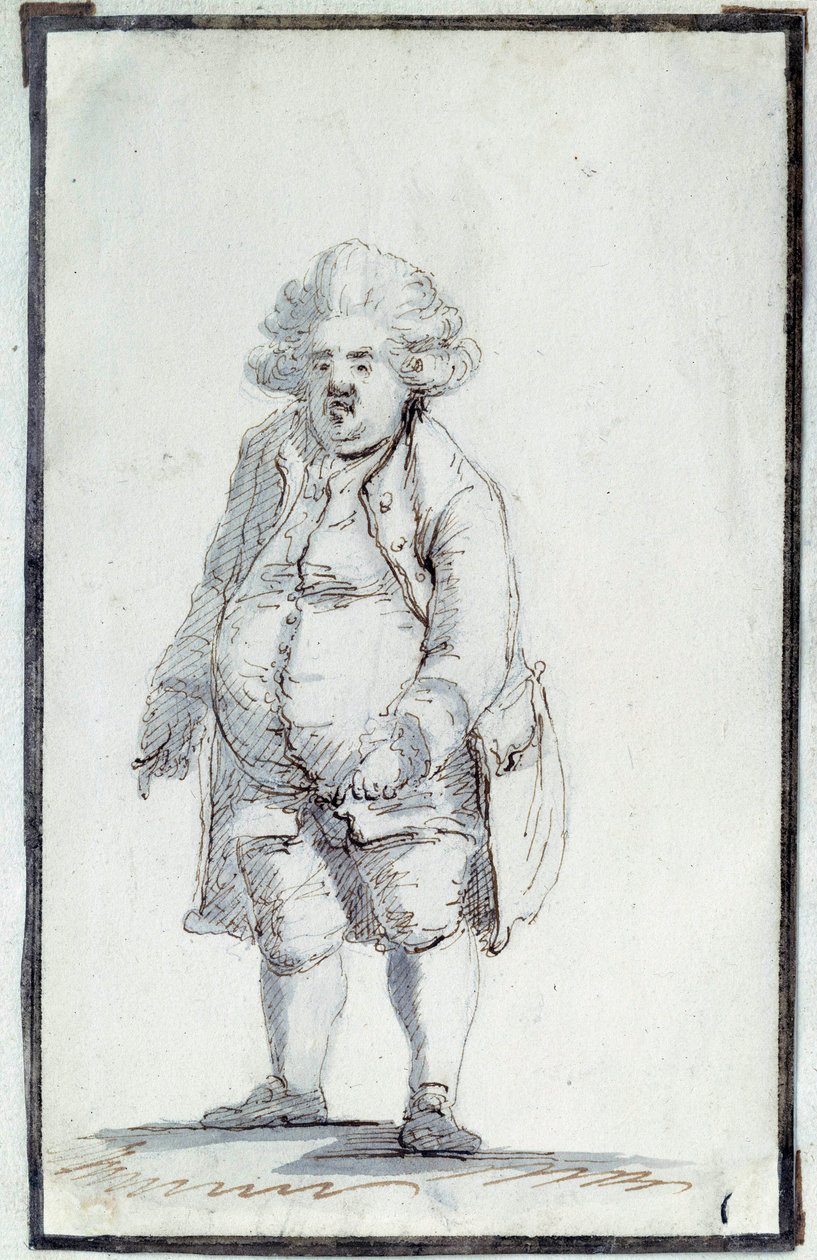 Rivoluzione Francese: "Caricatura di Mirabeau-Tonneau" André Boniface Louis Riquetti (1754-1792), Visconte di Mirabeau, noto come "Mirabeau-Tonneau" (Mirabeau Tonneau) fu soprannominato il barile a causa della sua corpulenza. Disegno a inchiostro marrone d da Jacques Louis David