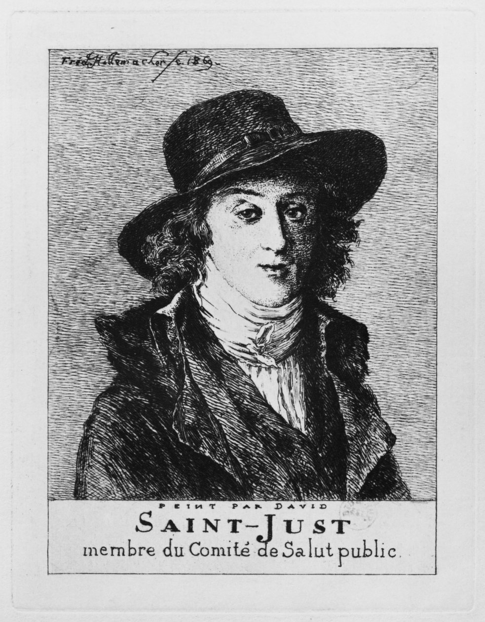 Louis Antoine Leon de Saint-Just, inciso da Frederic Desire Hillemacher, 1869 da Jacques Louis David