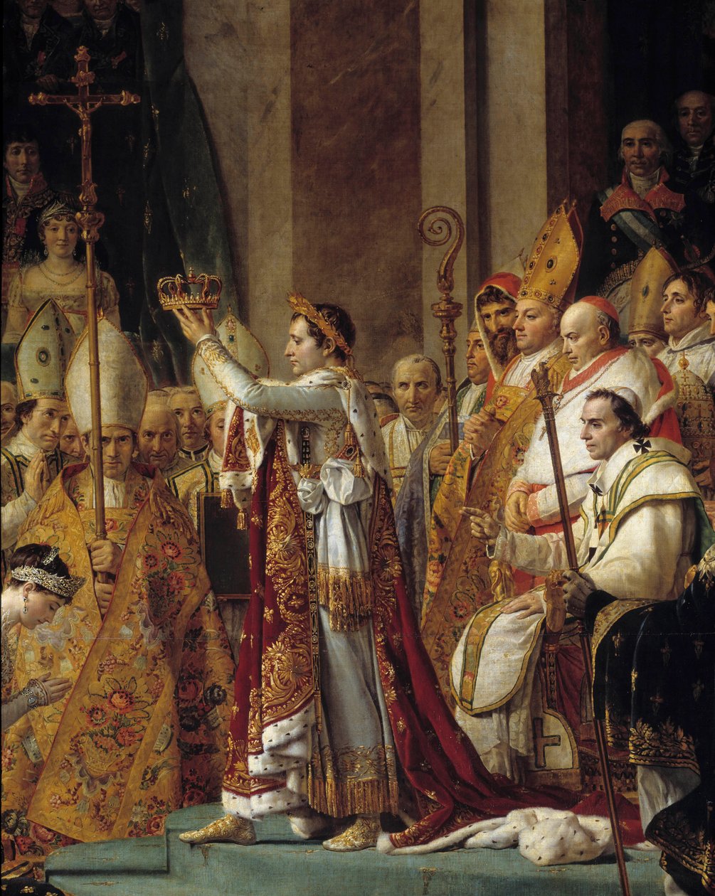 Il rito di Napoleone. Dettaglio di Napoleone che indossa la corona durante l