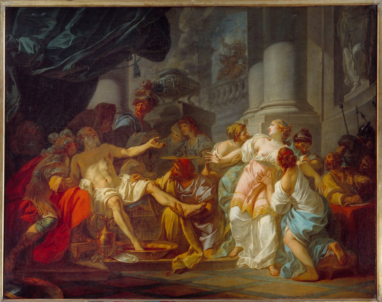La morte di Seneca (4 a.C. - 65 d.C.), filosofo romano. Nel 65, fu compromesso nonostante lui nella Congiura di Pisone e condannato a morire. Si uccide aprendo le vene su ordine di Nerone da Jacques Louis David