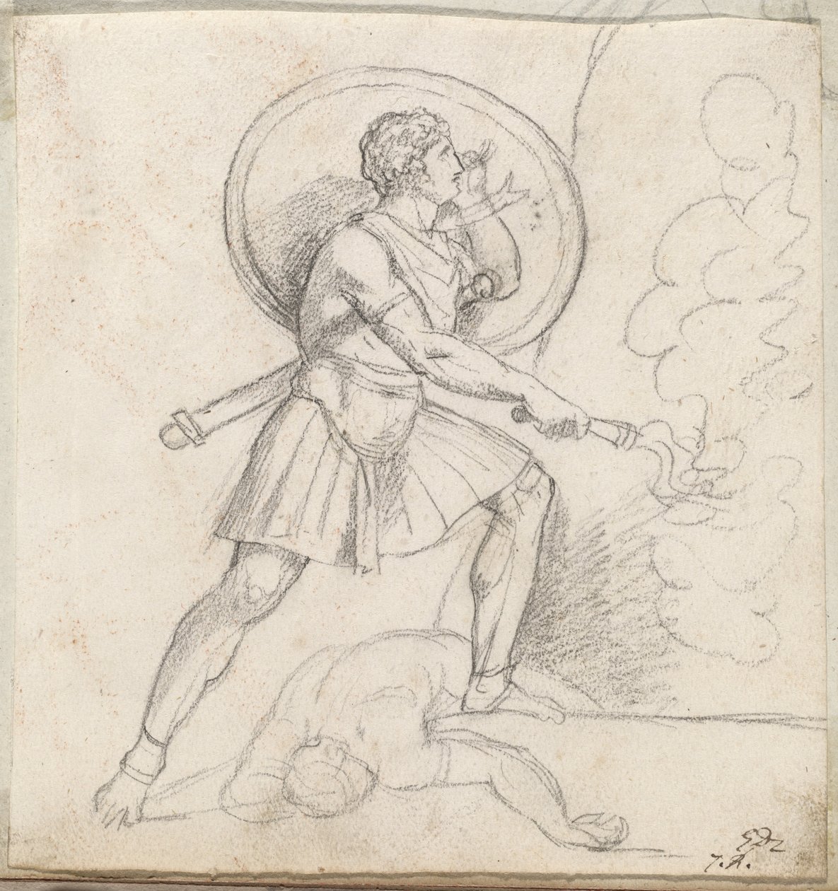 Guerriero con scudo e torcia da Jacques Louis David