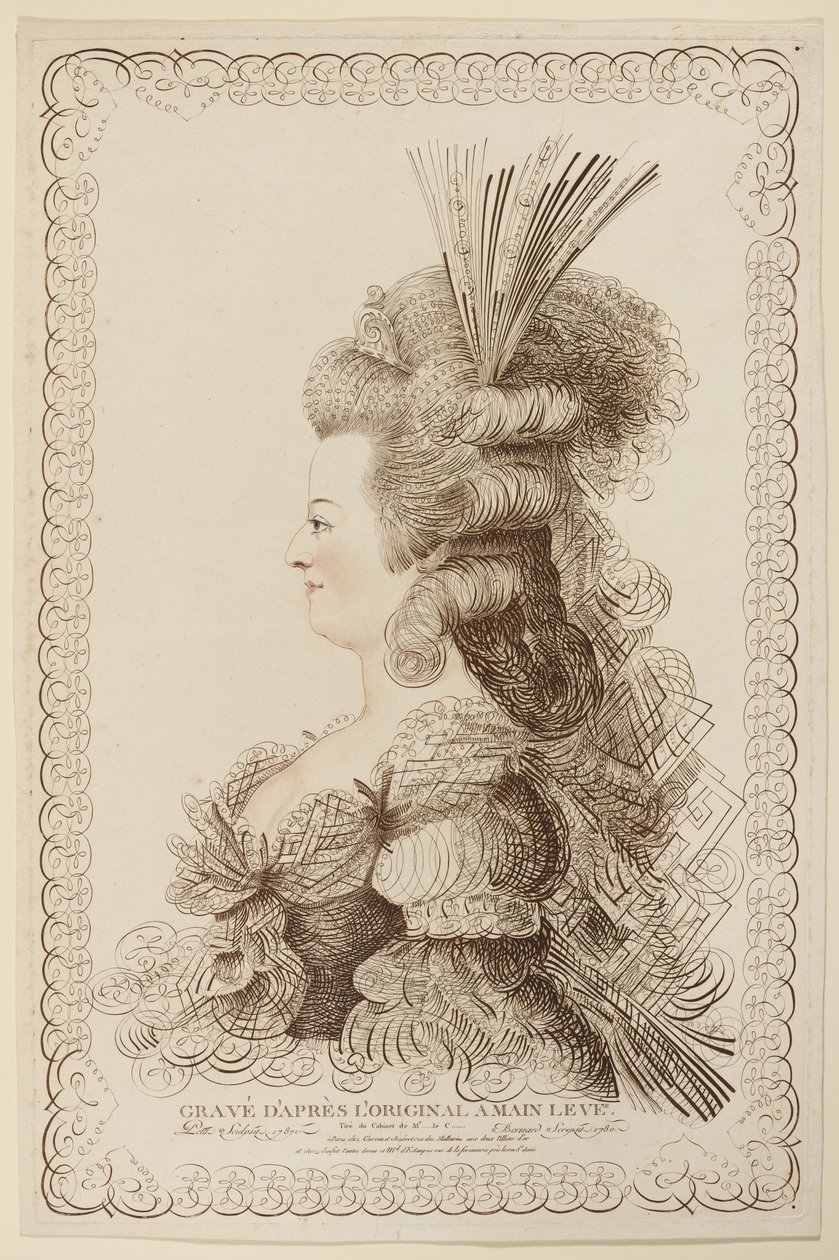 Ritratto calligrafico di Maria Antonietta, 1787 da Jacques Louis Petit
