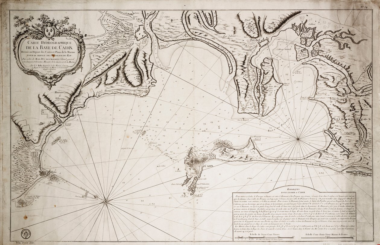 Carta idrografica della Baia di Cadice da Jacques Nicolas Bellin