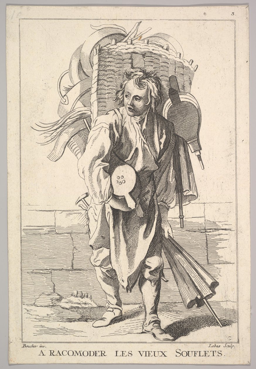 Copia inversa di A Racomoder les Vieux Souflets Mend the Old Bellows, da Le Cri..., XVIII secolo da Jacques Philippe Le Bas
