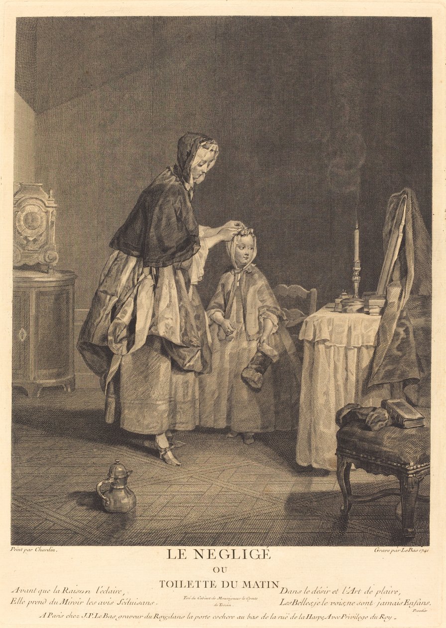 Il negligé, o la toilette del mattino da Jacques Philippe Le Bas after Jean Siméon Chardin