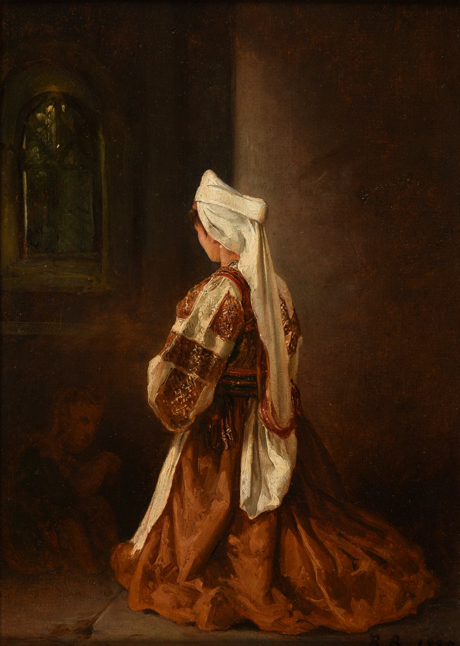 Giovane donna romana in preghiera in una chiesa da Jacques Raymond Brascassat