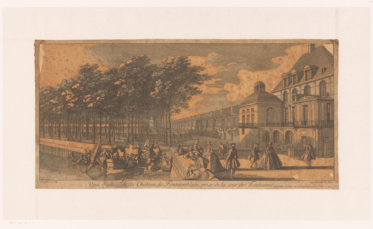 Vista di un viale presso la Cour de la Fontaine del castello di Fontainebleau da Jacques Rigaud