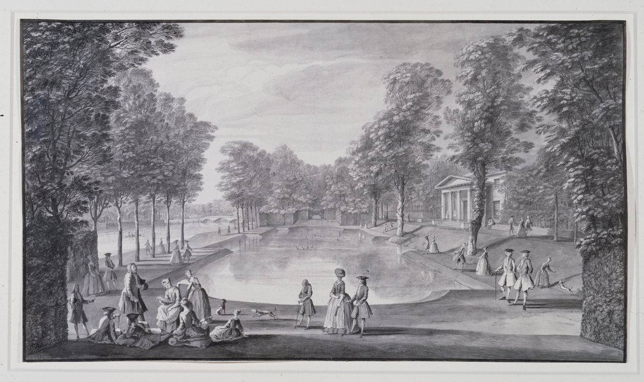 Bacino fluviale, Villa di Lord Burlington a Chiswick da Jacques Rigaud