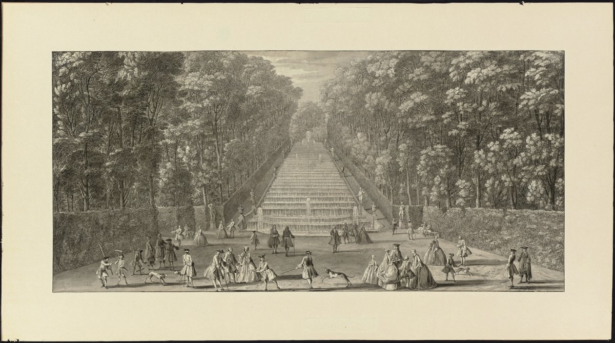 Vista della Grande Cascata nei giardini di Marly da Jacques Rigaud