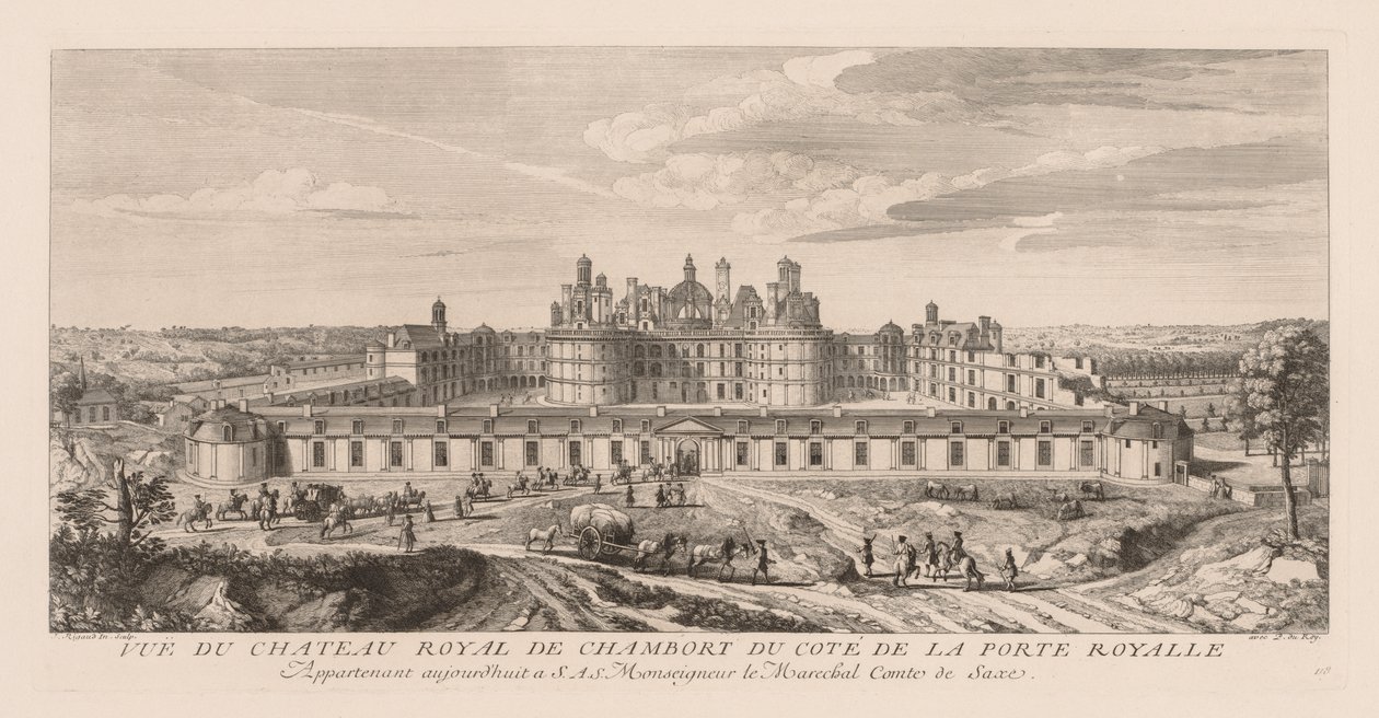 Vista del castello reale di Chambord, dal lato della Porta reale da Jacques Rigaud