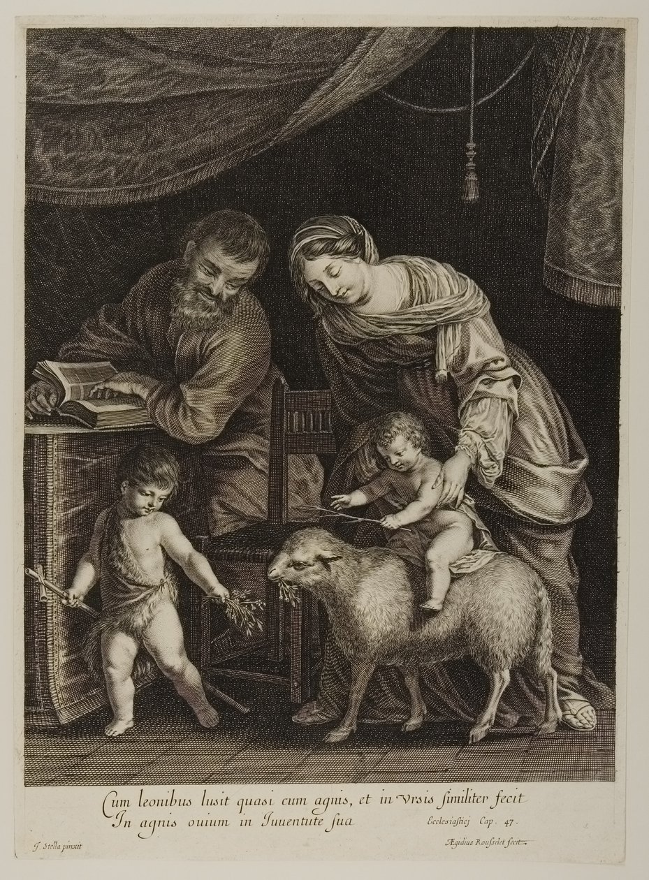 Sacra Famiglia con San Giovanni, inciso da Gilles Rousselet da Jacques Stella