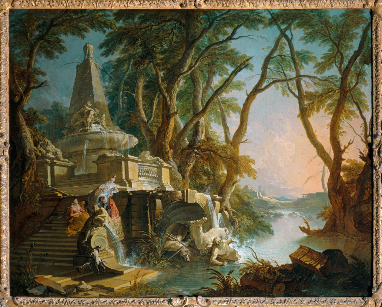Paesaggio immaginario: il fiume, noto anche come la fontana piramidale con la statua rotta di Nettuno - Paesaggio immaginario: il fiume ... da Jacques de (after) Lajoue